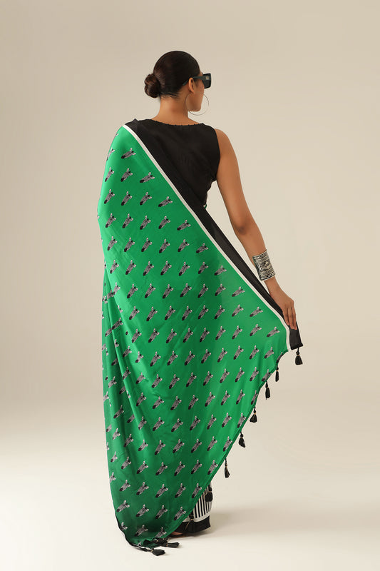 EMERALD STRIPE & MOTIF SAREE