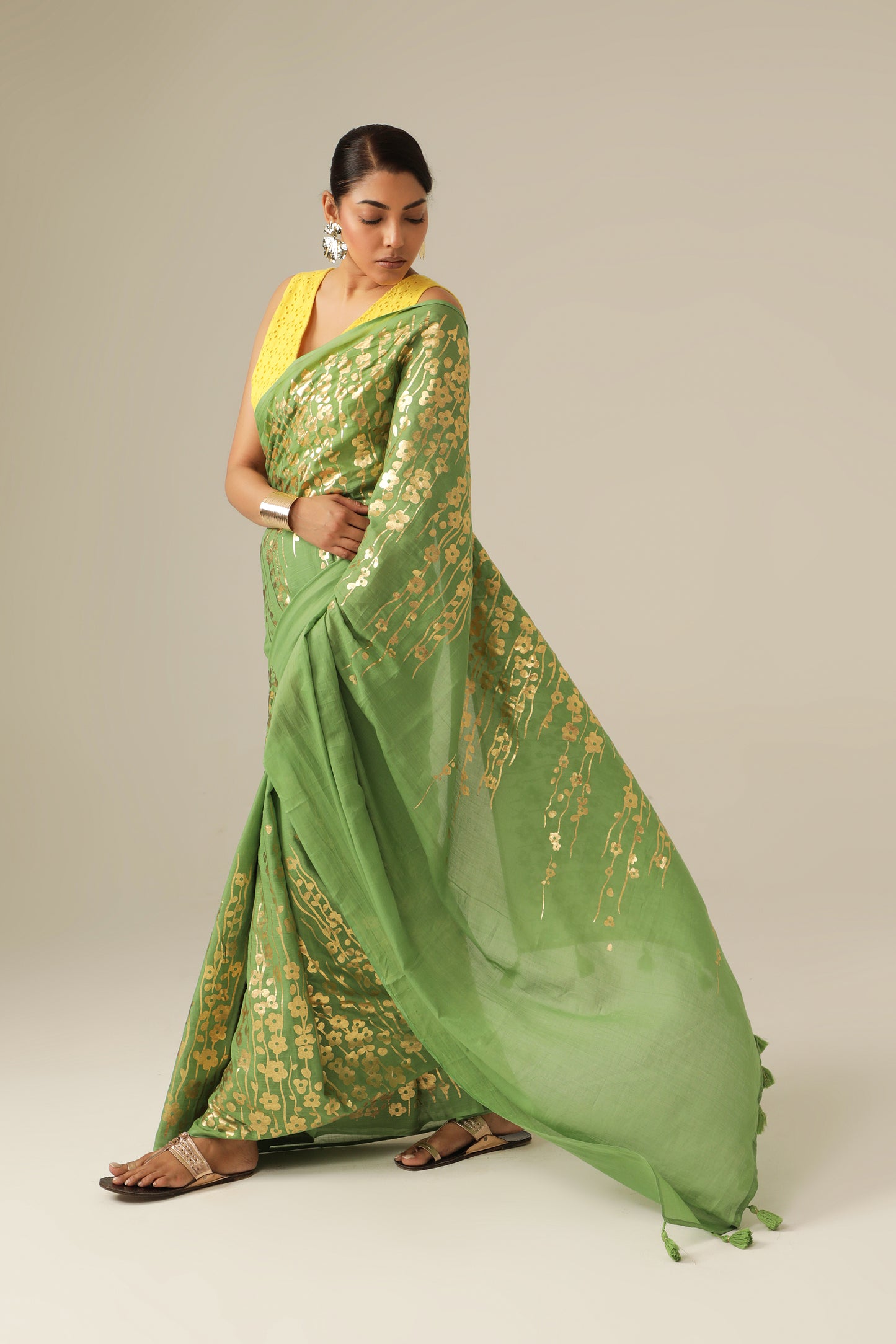 OLIVE BLOSSOM FOIL SAREE