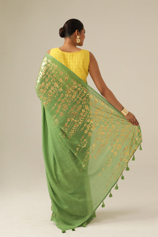 OLIVE BLOSSOM FOIL SAREE