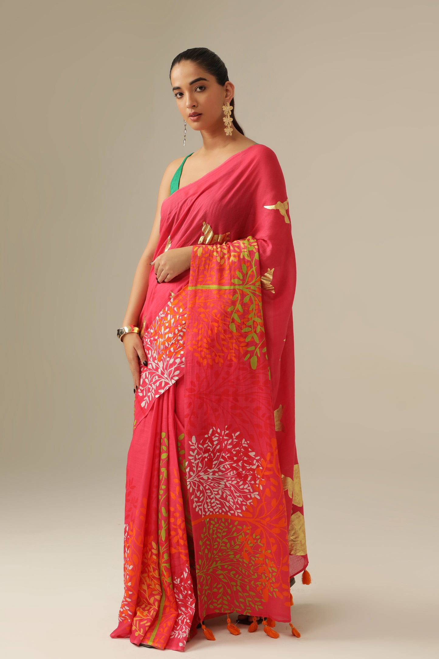 FUCHSIA FOREST FOIL SAREE