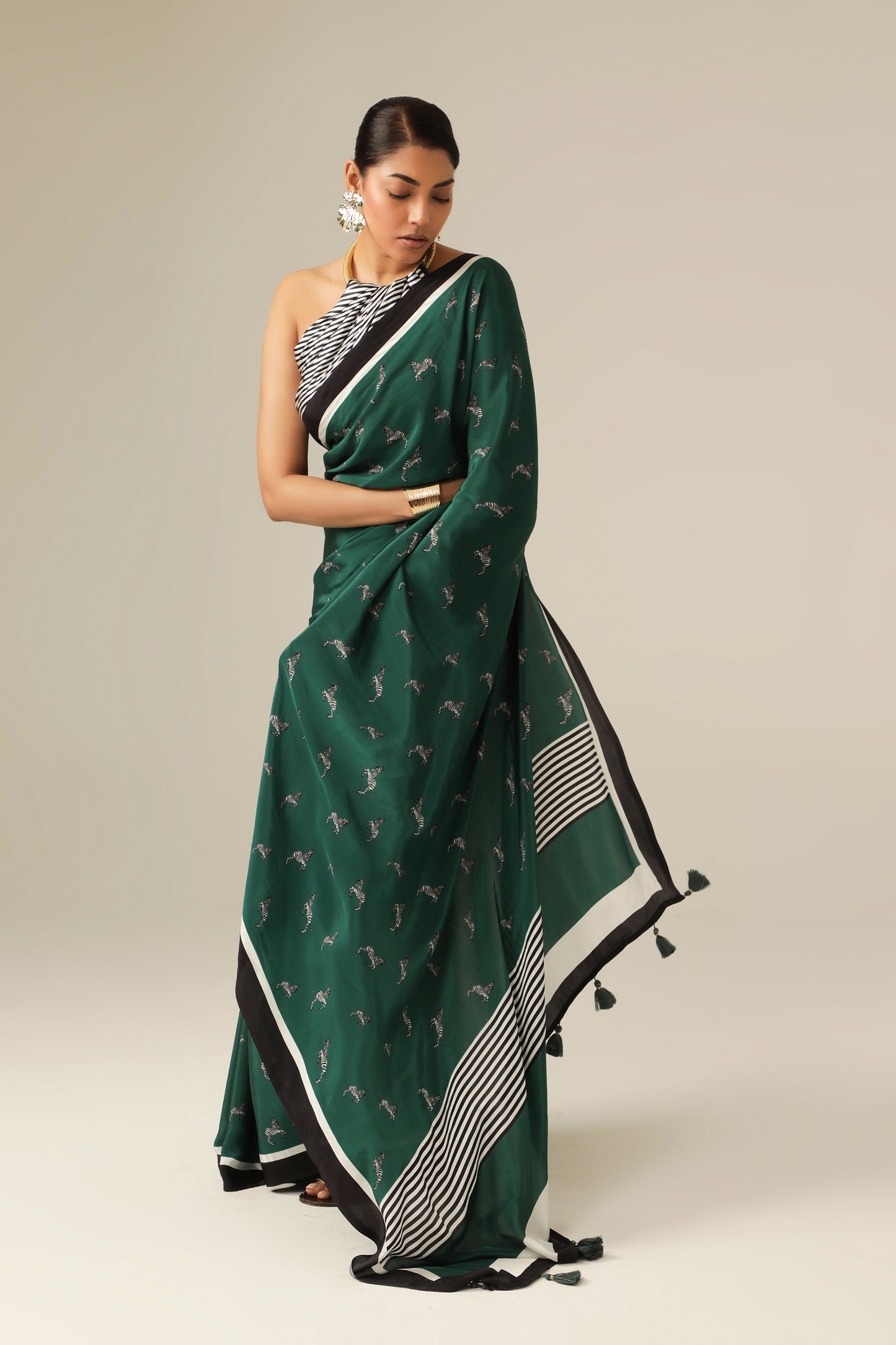 EVERGREEN ZEBRA STRIPED SAREE