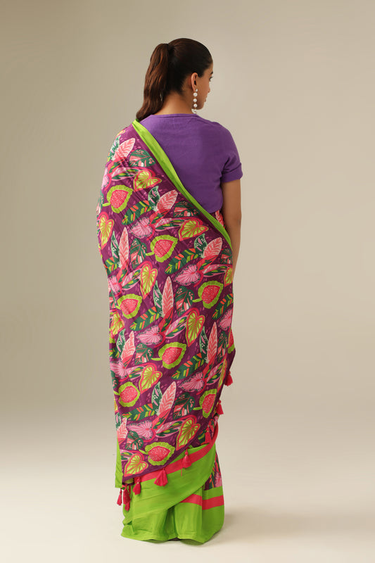 PLUM TROPICAL LEAF SAREE