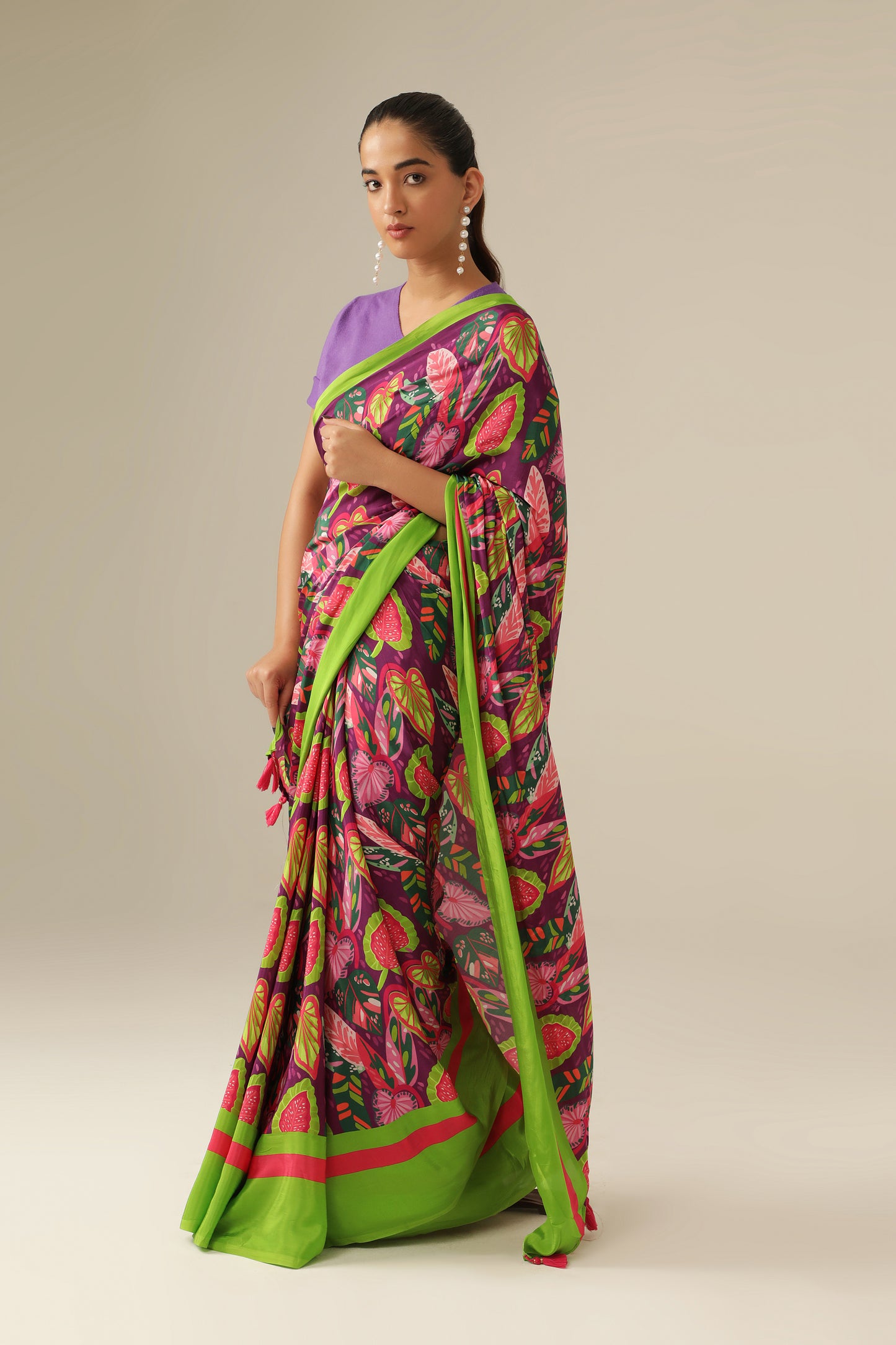 PLUM TROPICAL LEAF SAREE
