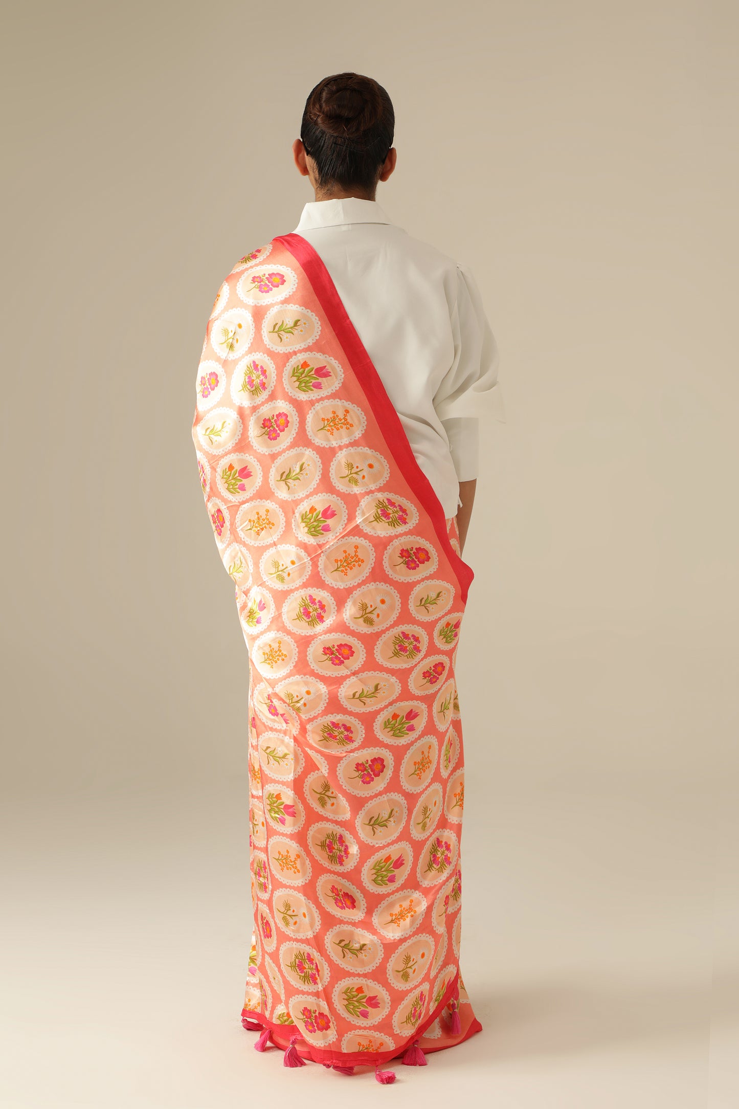 BLUSH PINK FLORAL FRAME SAREE