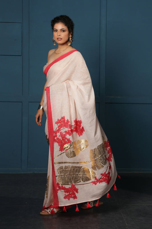 BLUSH BANANA LEAF FOIL SAREE