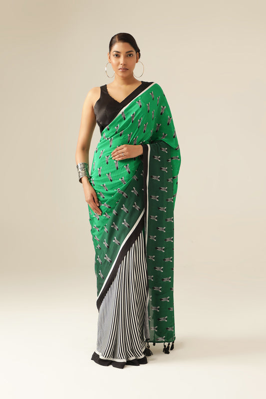 EMERALD STRIPE & MOTIF SAREE