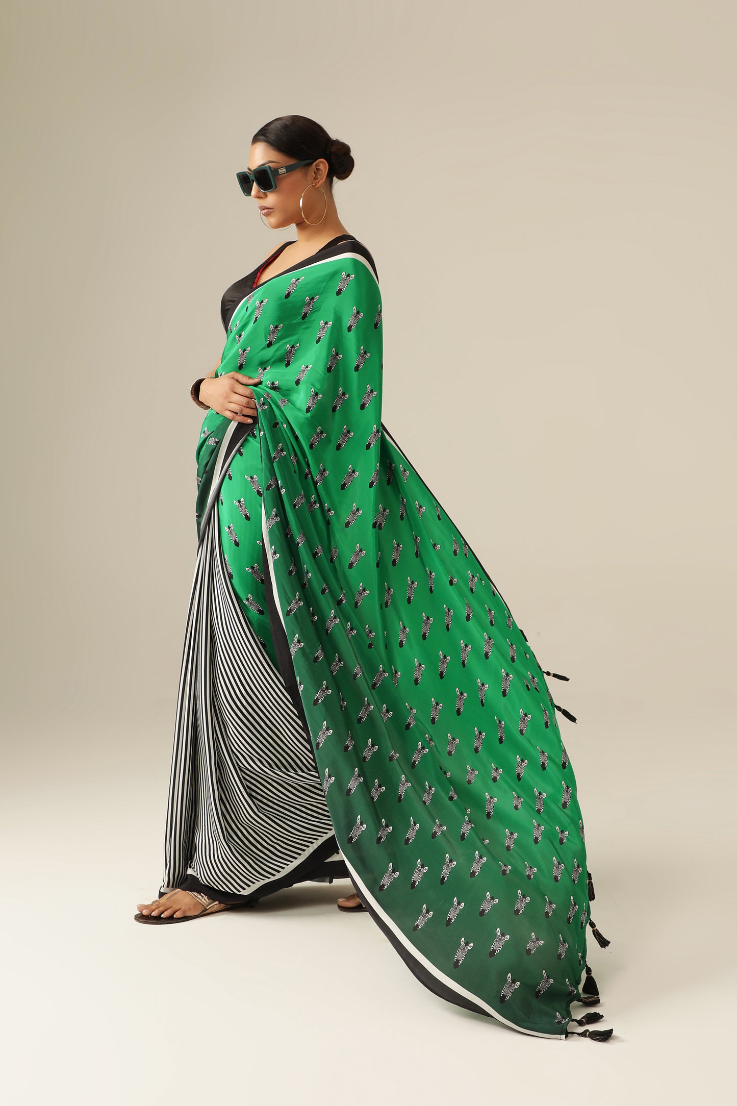 EMERALD STRIPE & MOTIF SAREE