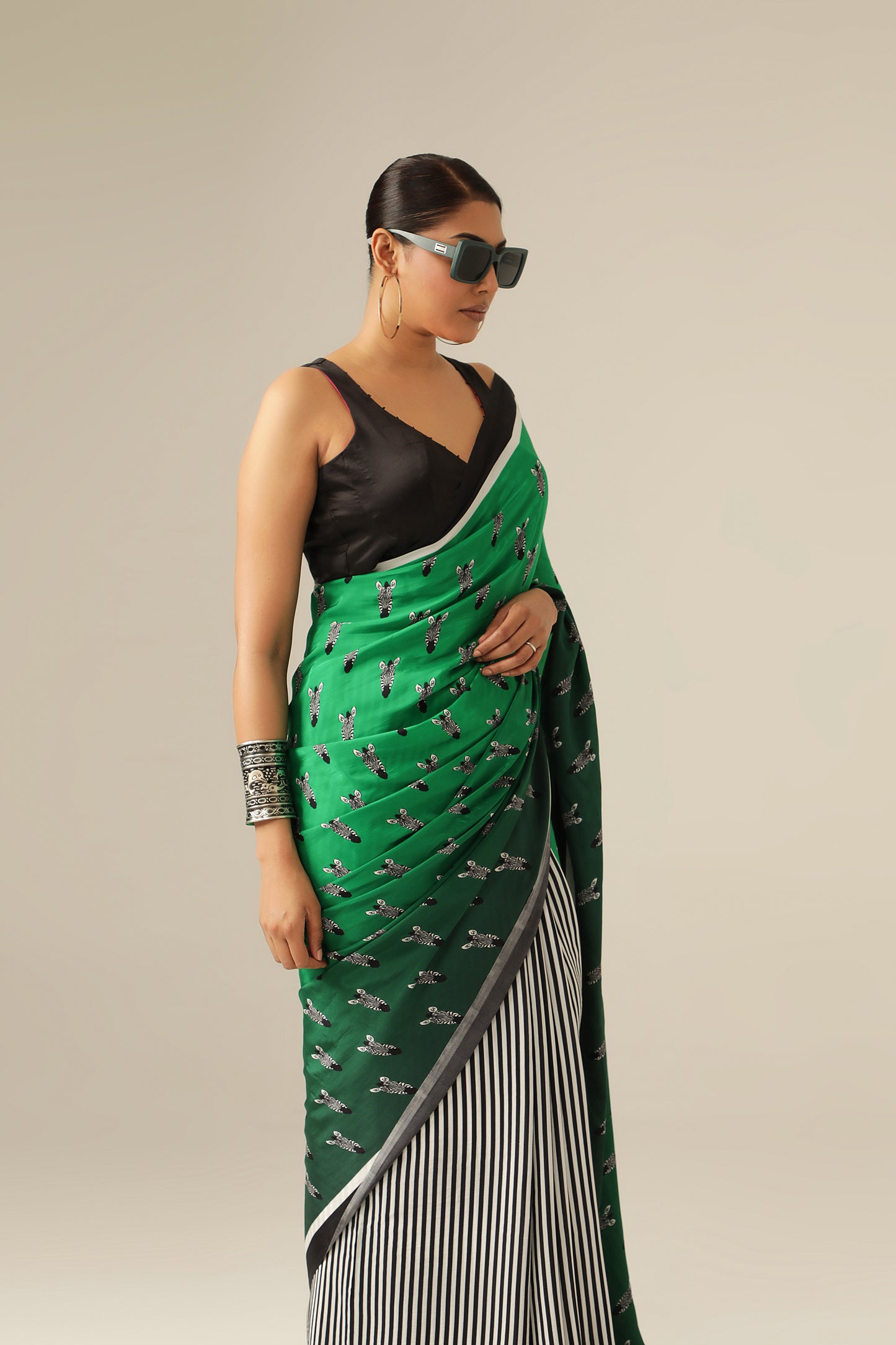 EMERALD STRIPE & MOTIF SAREE