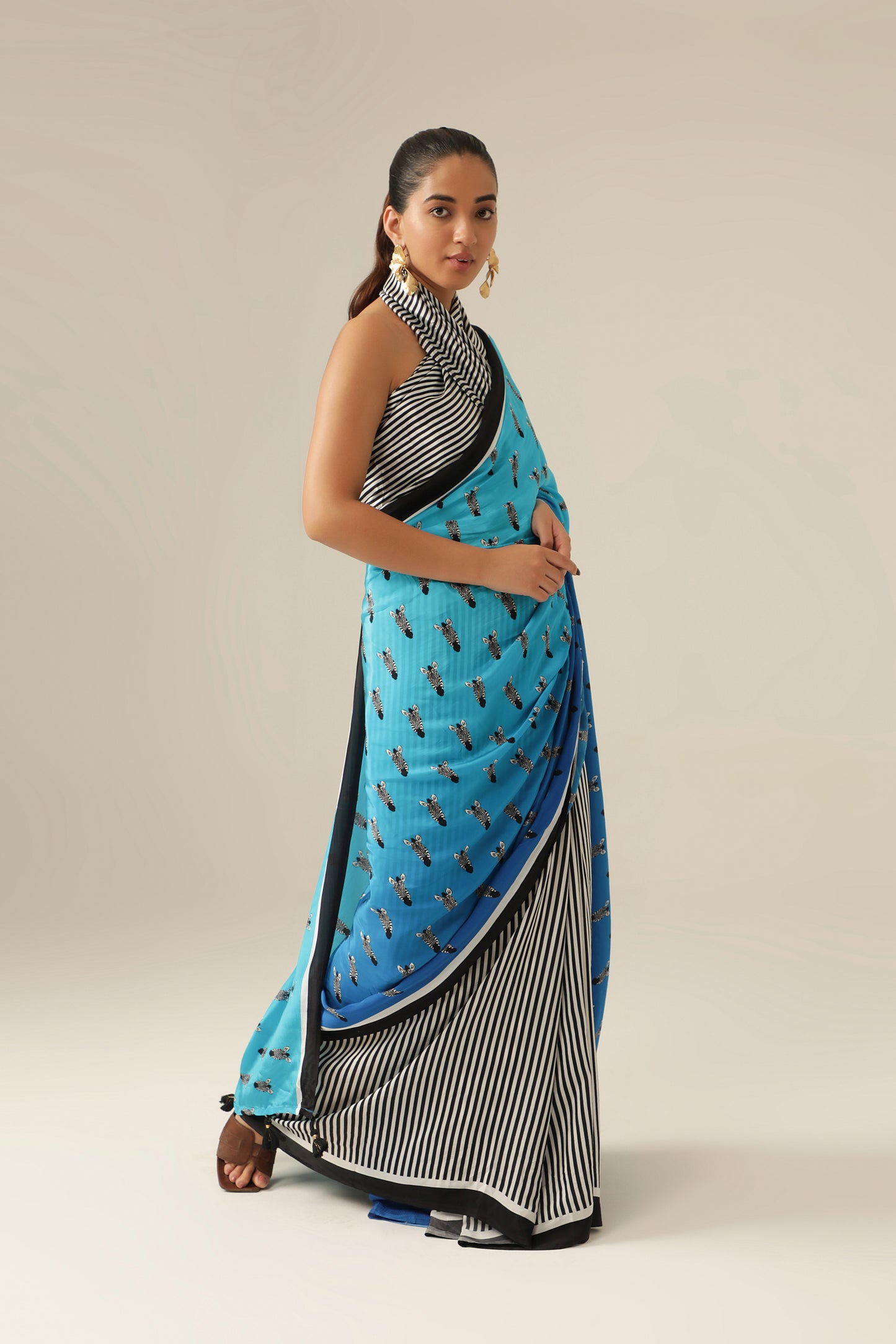 AZURE STRIPE & MOTIF SAREE