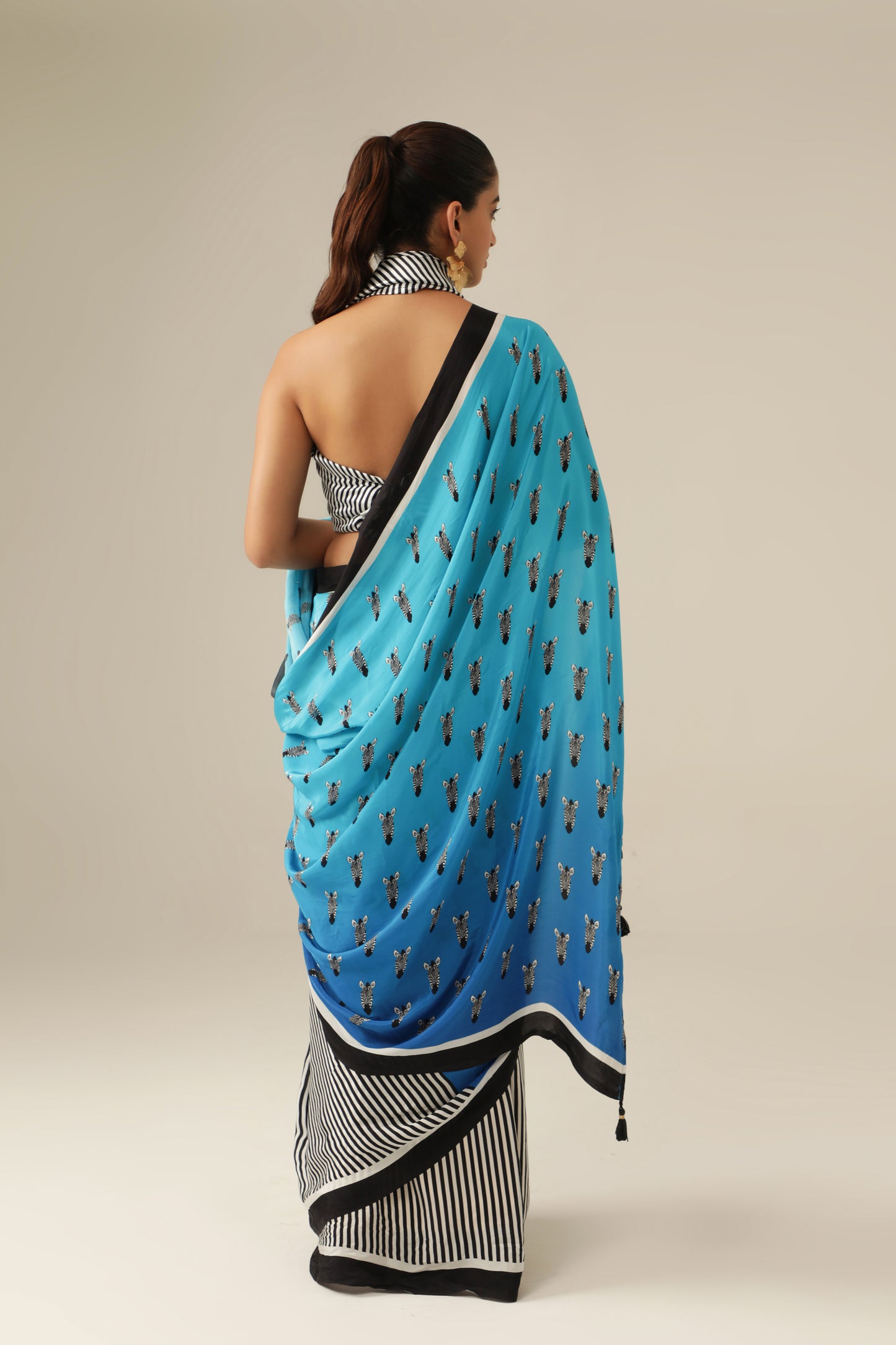 AZURE STRIPE & MOTIF SAREE