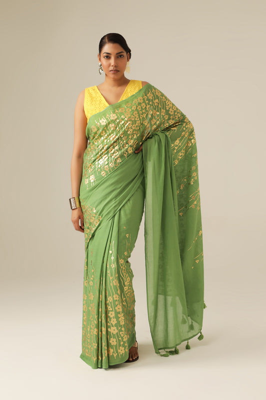 OLIVE BLOSSOM FOIL SAREE