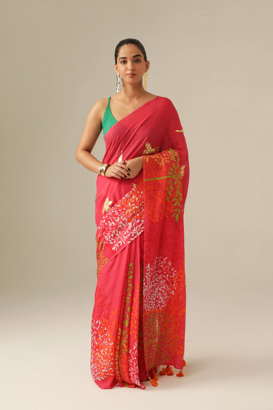 FUCHSIA FOREST FOIL SAREE