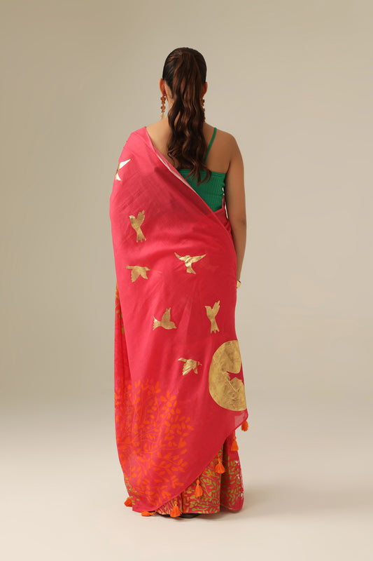 FUCHSIA FOREST FOIL SAREE