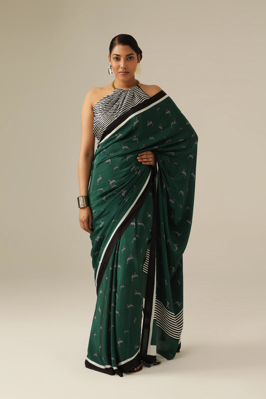 EVERGREEN ZEBRA STRIPED SAREE