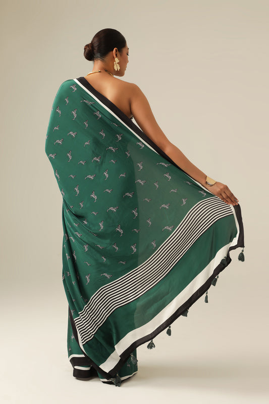 EVERGREEN ZEBRA STRIPED SAREE