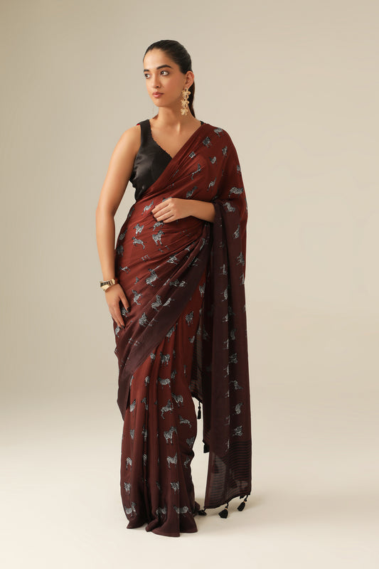 ESPRESSO ZEBRA MOTIF SAREE