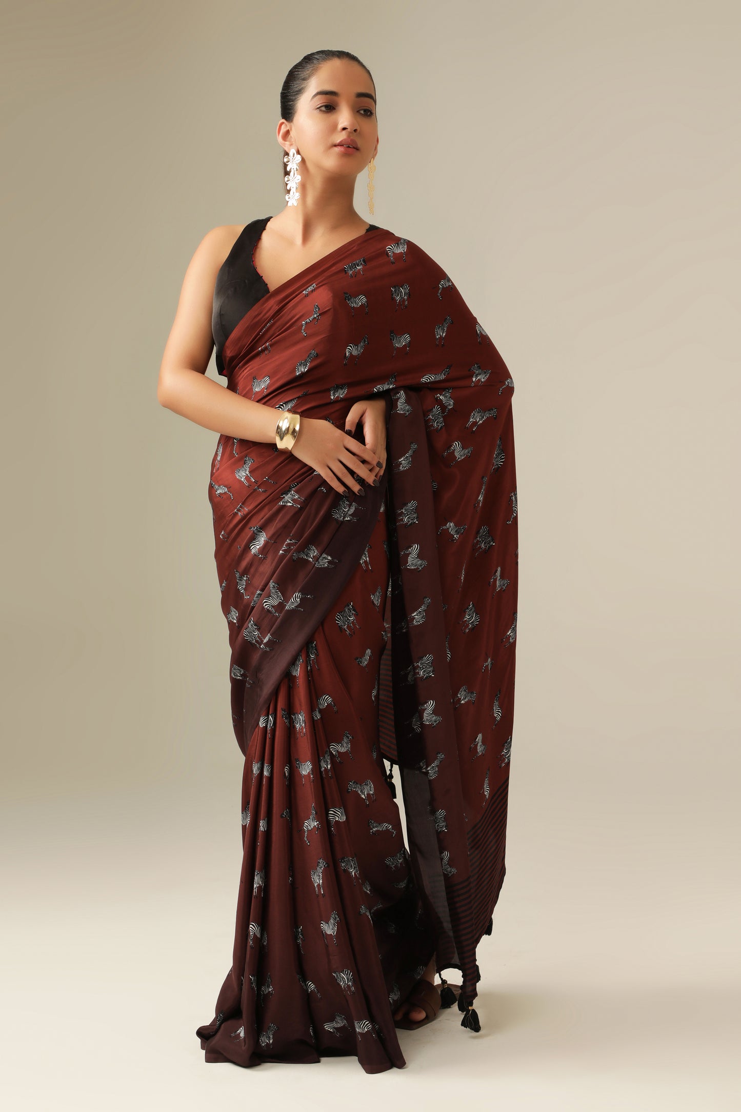 ESPRESSO ZEBRA MOTIF SAREE