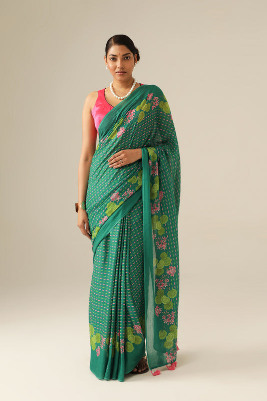 EMERALD FLORAL BORDER SAREE