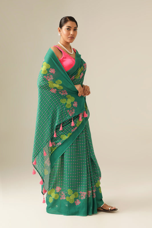 EMERALD FLORAL BORDER SAREE