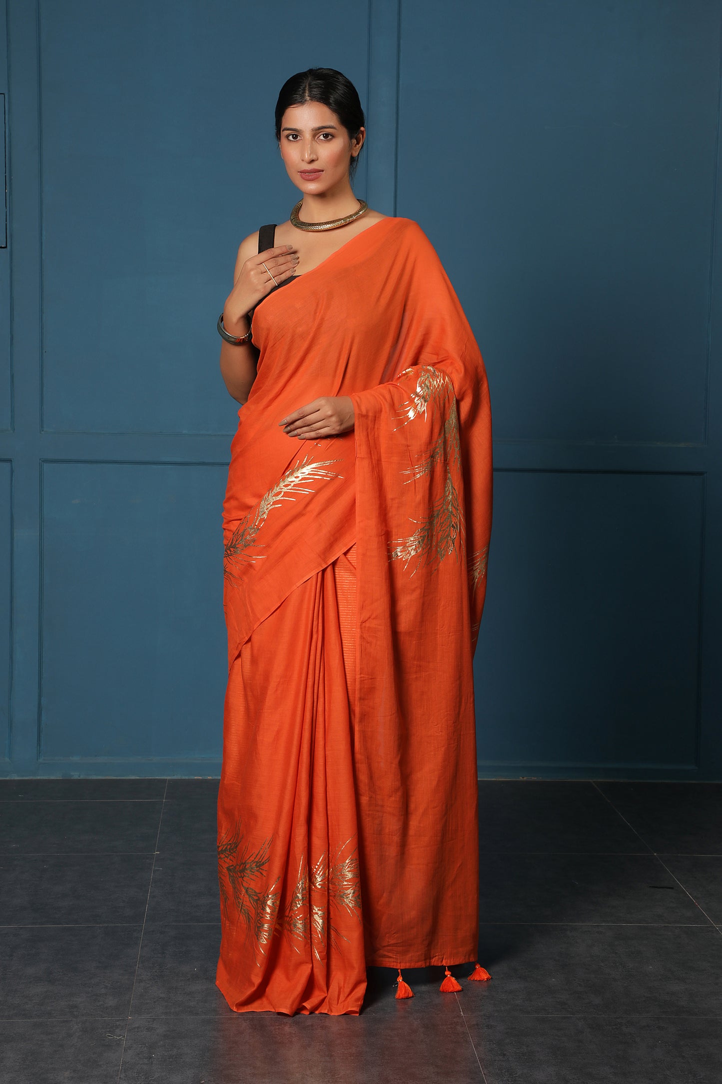 RUST WHEAT FOIL SAREE
