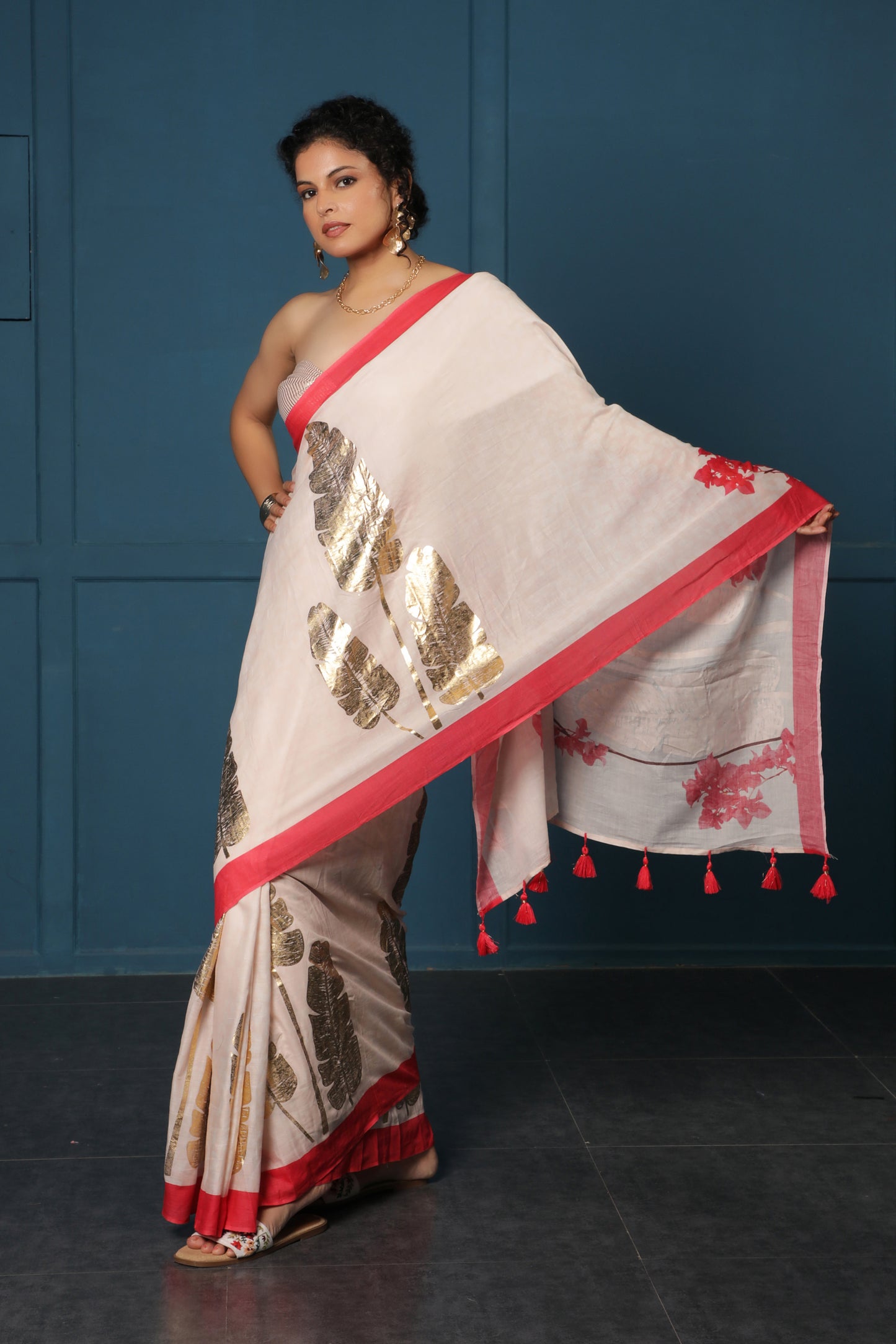 BLUSH BANANA LEAF FOIL  SAREE