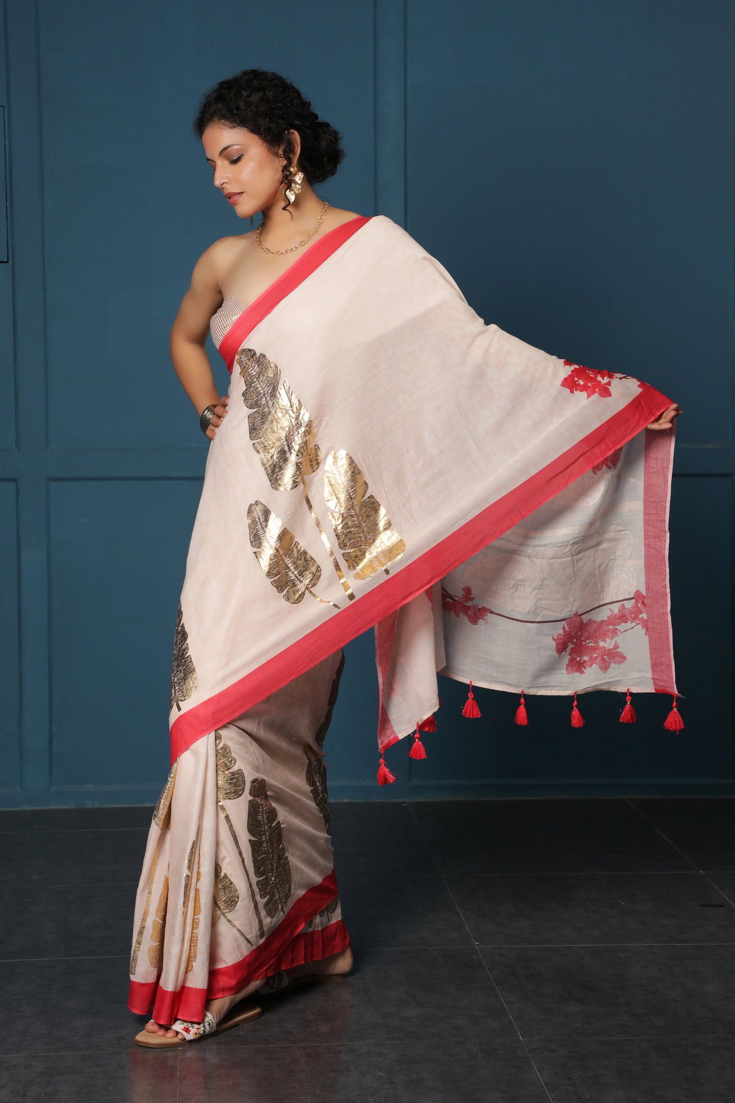 BLUSH BANANA LEAF FOIL  SAREE