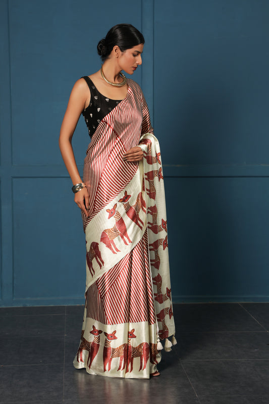 ABSTRACT DEER SAREE
