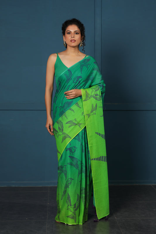 GREEN OMBRE BIRD SAREE