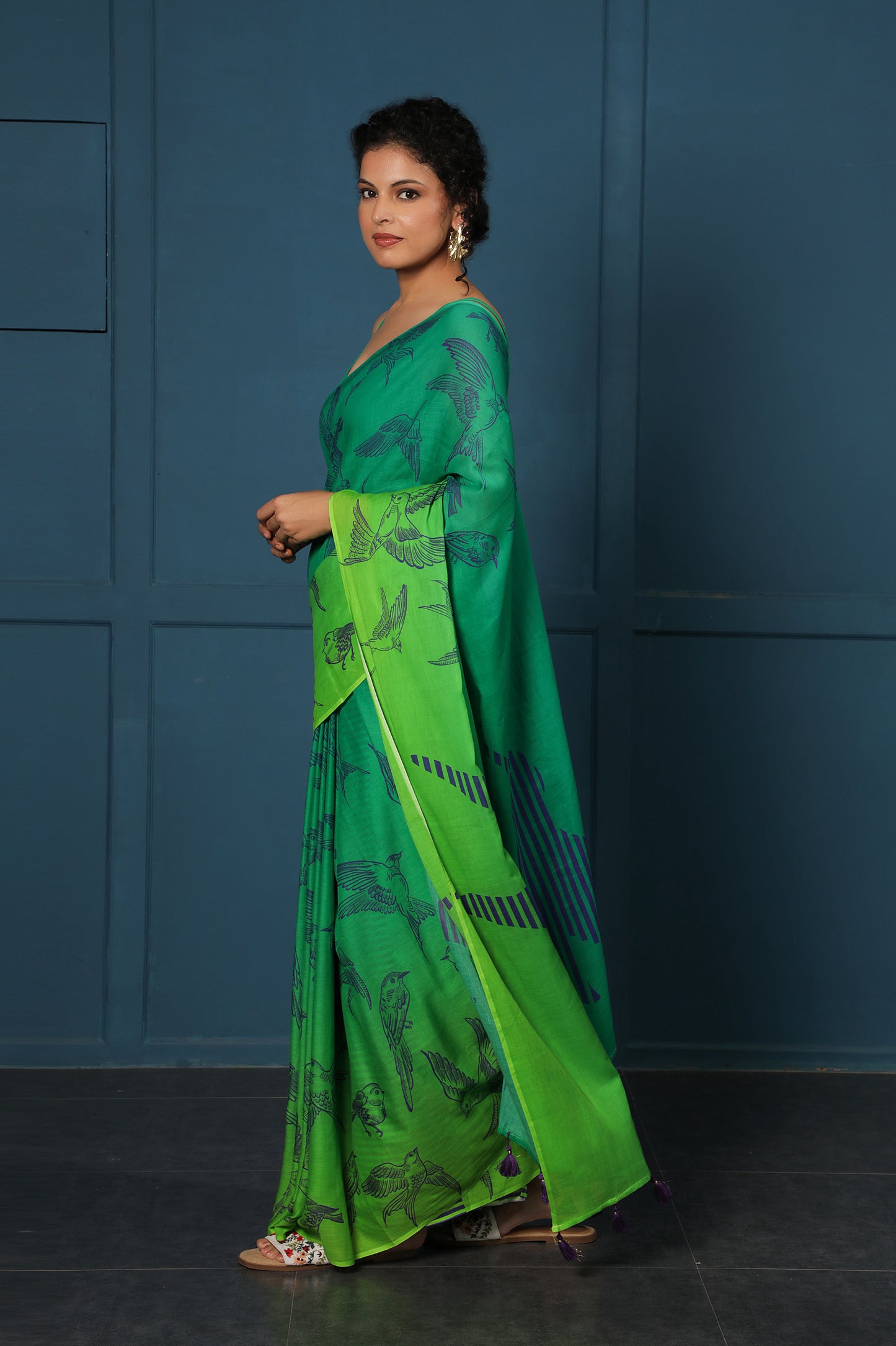 GREEN OMBRE BIRD SAREE