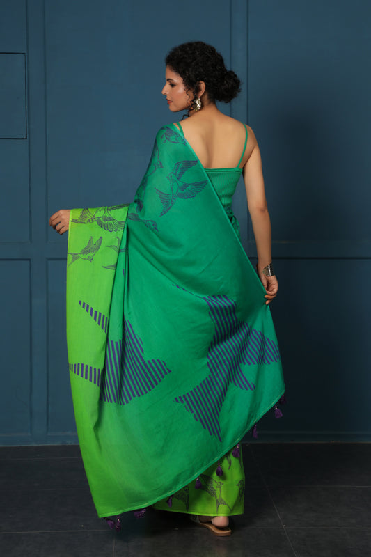 GREEN OMBRE BIRD SAREE