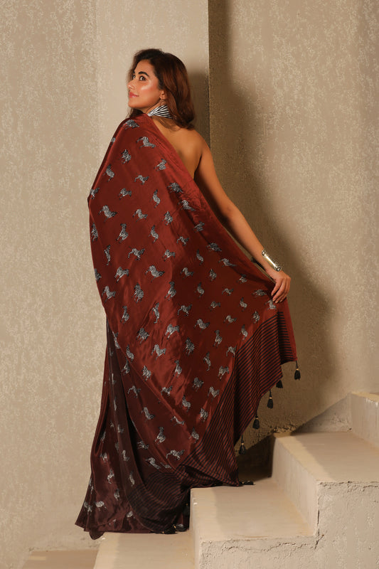 ESPRESSO ZEBRA MOTIF SAREE