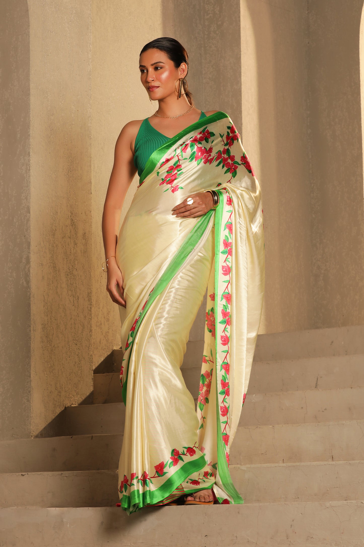 IVORY BOUGAINVILLEA SAREE