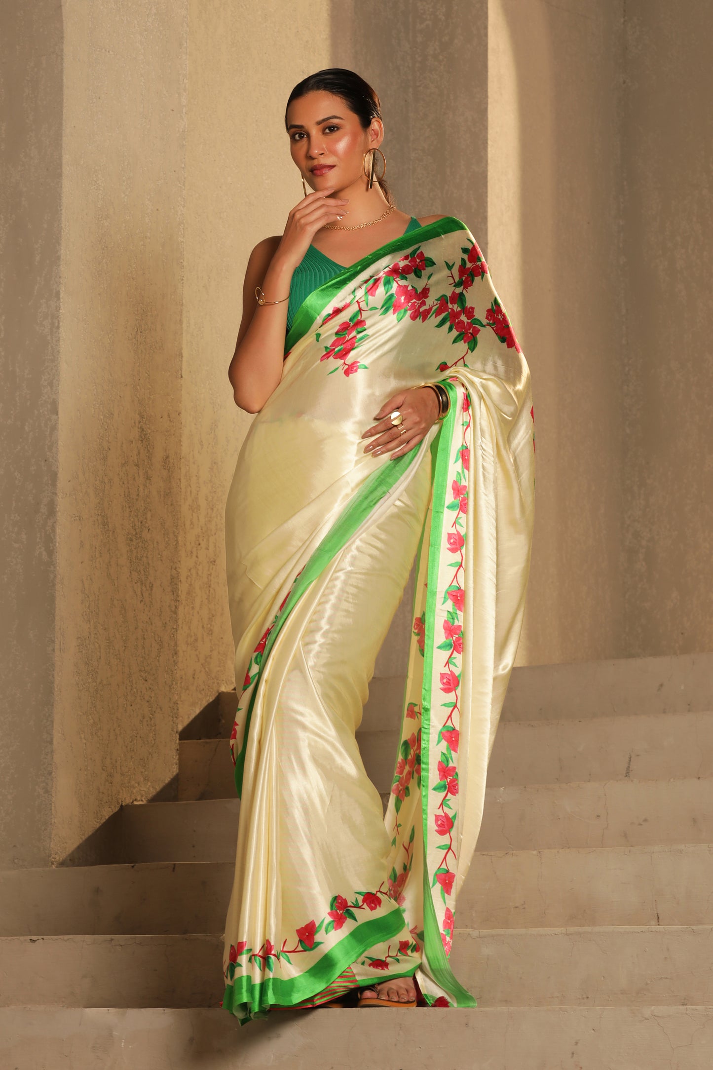 IVORY BOUGAINVILLEA SAREE