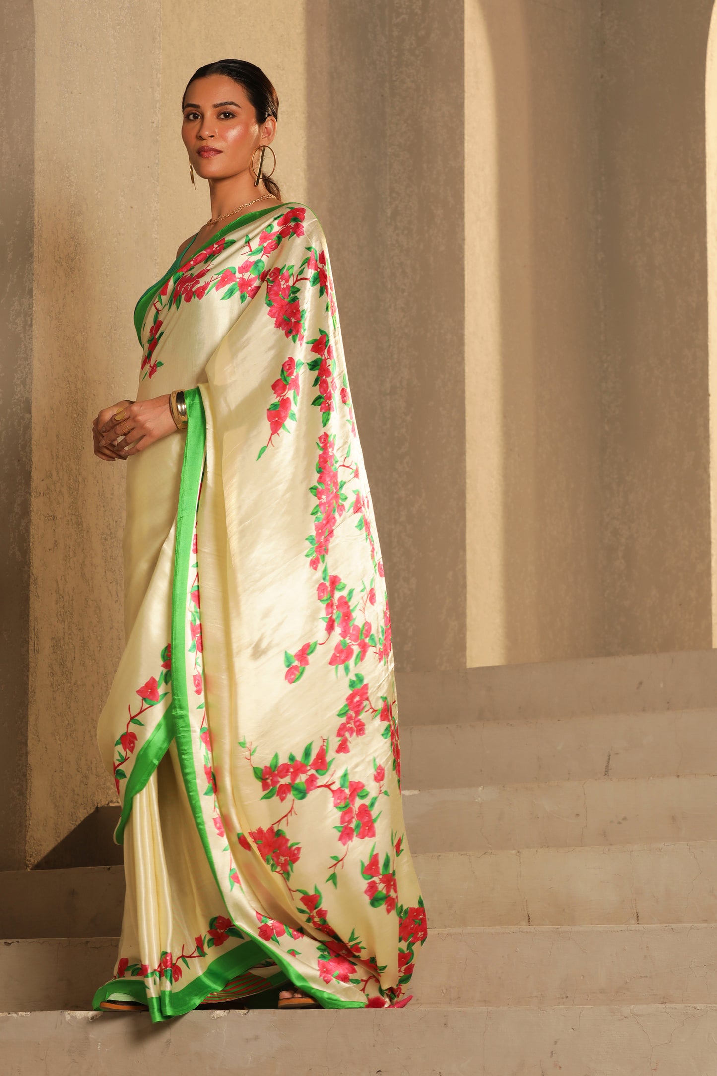 IVORY BOUGAINVILLEA SAREE