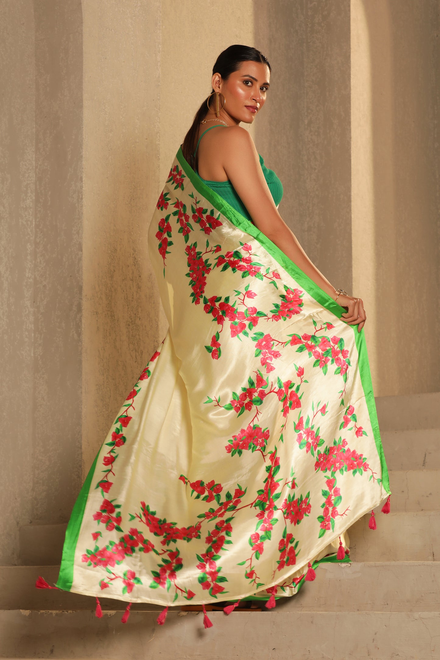 IVORY BOUGAINVILLEA SAREE