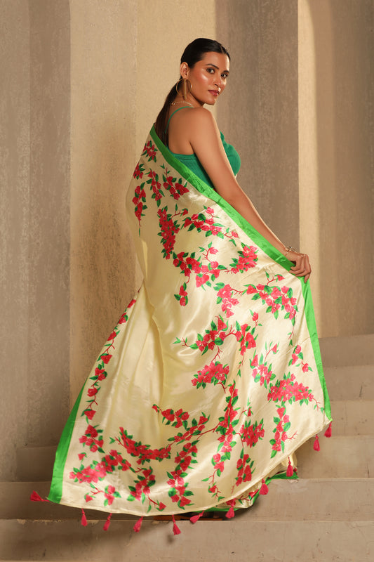 IVORY BOUGAINVILLEA SAREE