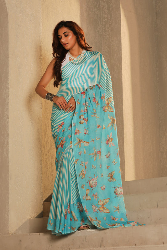 AQUA BUTTERFLY SAREE