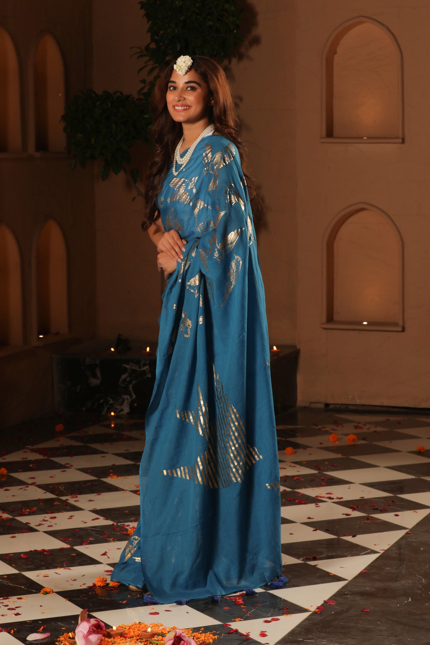 BLUE FOIL BIRD SAREE