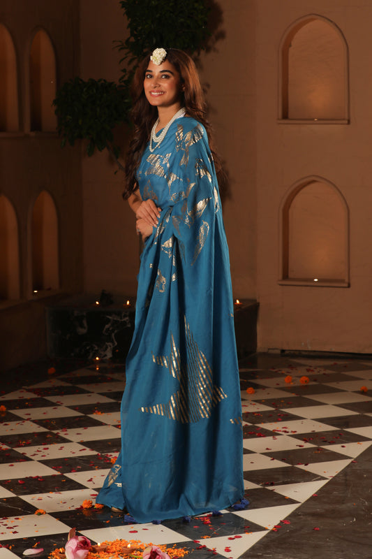 BLUE FOIL BIRD SAREE